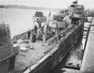 HMS Campbeltown being converted for the raid